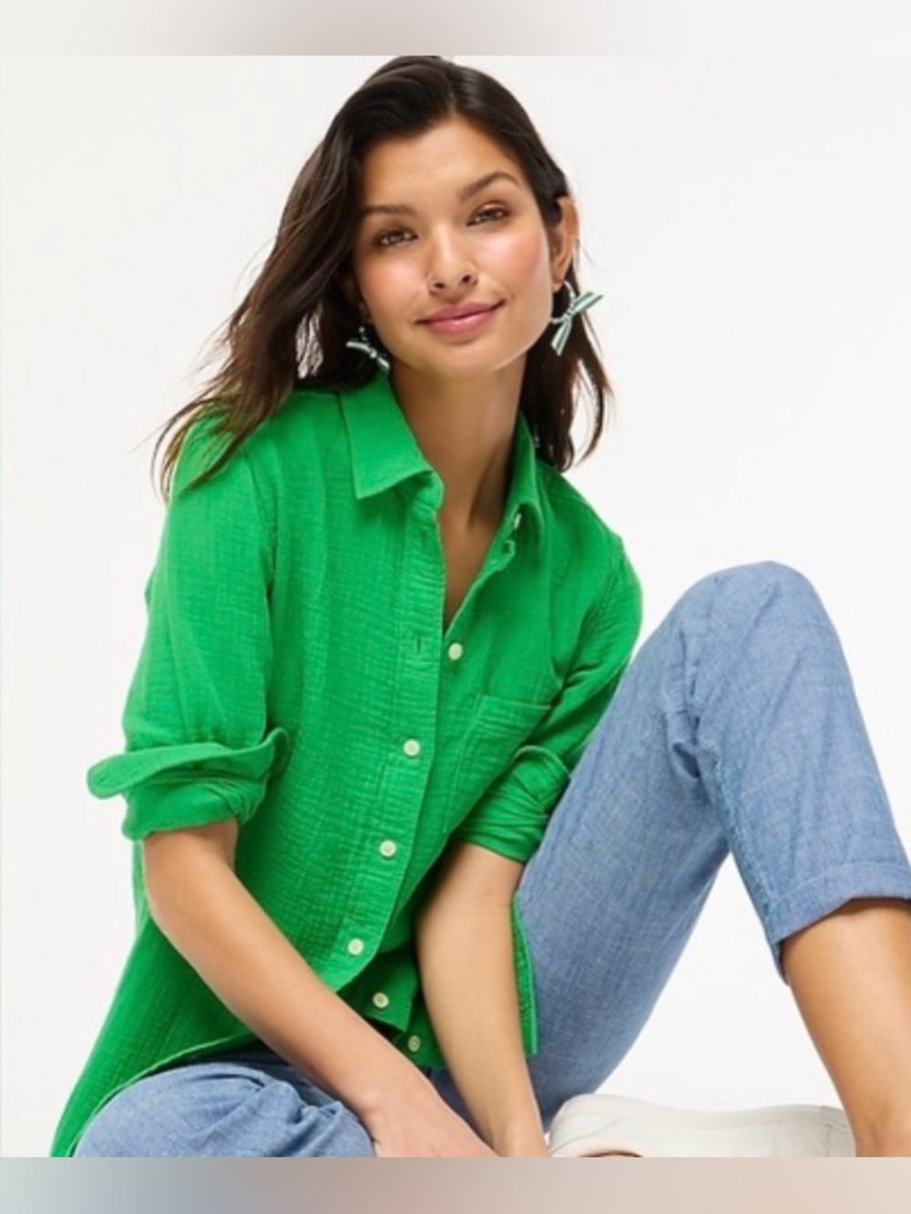 J. Crew NWT Gauze Button-Up Shirt in Vintage Kelly PS Small Retail $79